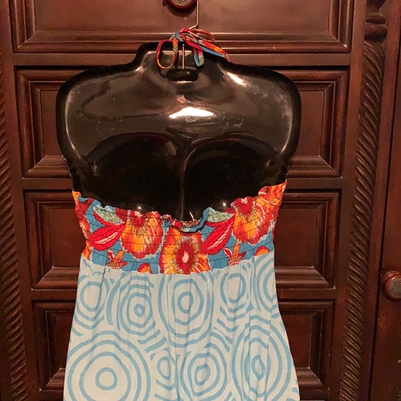 Maxi dress turquoise red yellow flowers - Picture 3 of 5